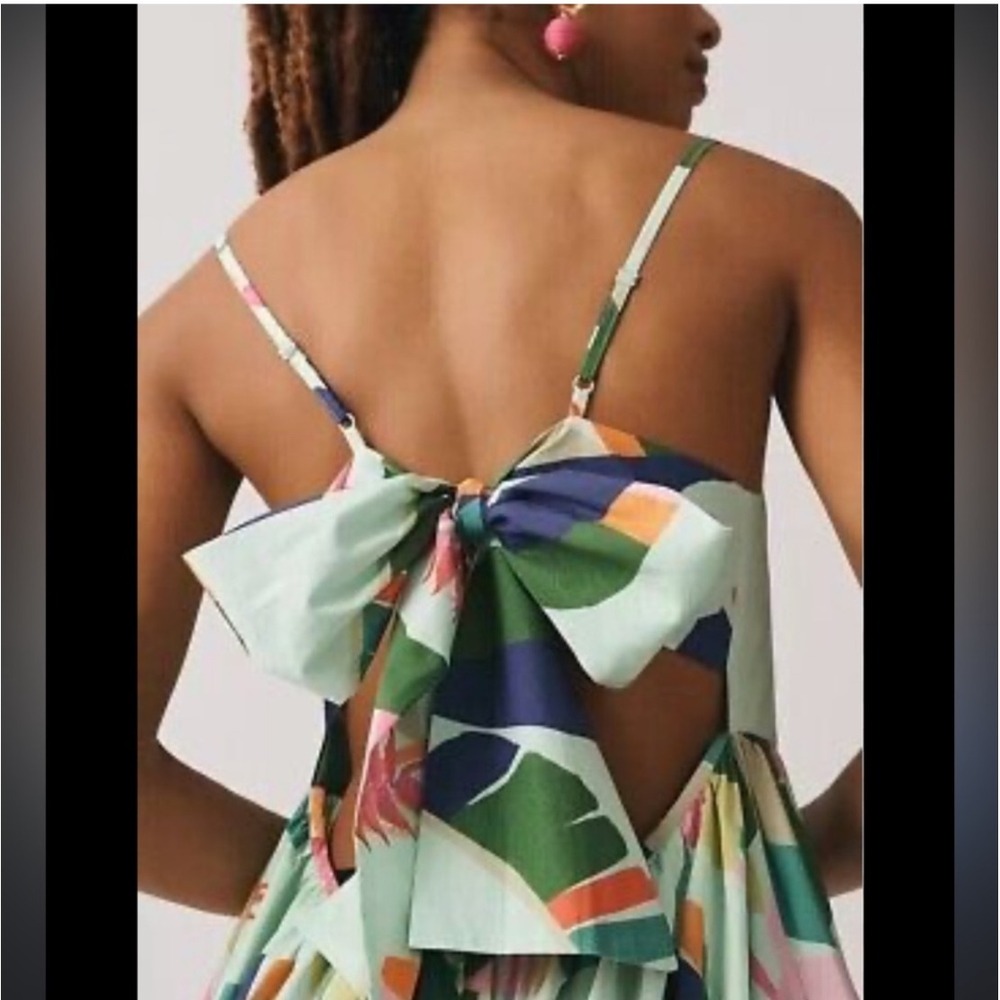FARM Rio Tie Back Square Neck‎ Tiered Tropical Maxi Dress Sz M - Picture 3 of 12